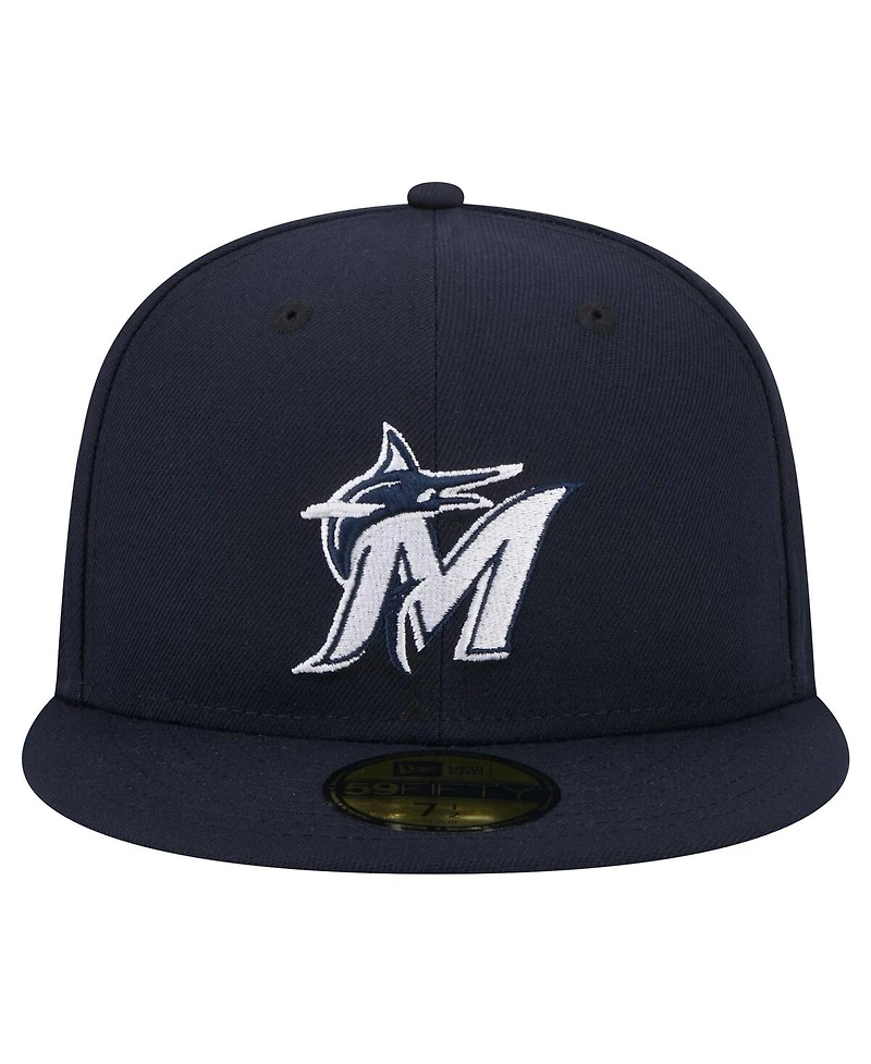 New Era Men's Navy Miami Marlins White Logo 59Fifty Fitted Hat
