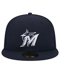 New Era Men's Navy Miami Marlins White Logo 59Fifty Fitted Hat