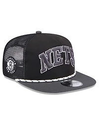 New Era Men's Black/Charcoal Brooklyn Nets Throwback Team Arch Golfer Snapback Hat