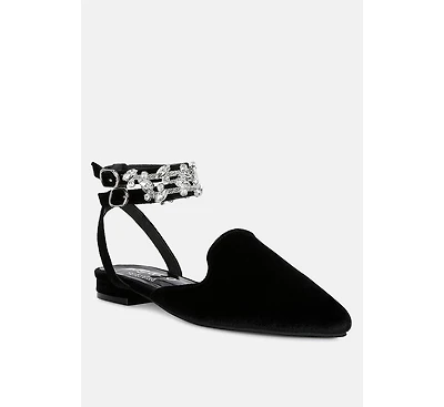 Salome Womens Embellished Ankle Strap Velvet Mules