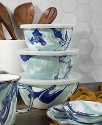 Golden Rabbit Lagoon Enameled Steel Nesting Bowls, Set of 3