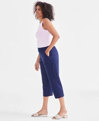 Charter Club Womens 100 Linen Solid Cropped Pull On Pants Created For Macys