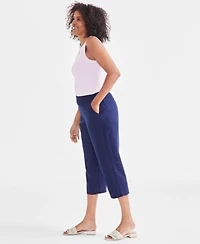 Charter Club Womens 100 Linen Solid Cropped Pull On Pants Created For Macys