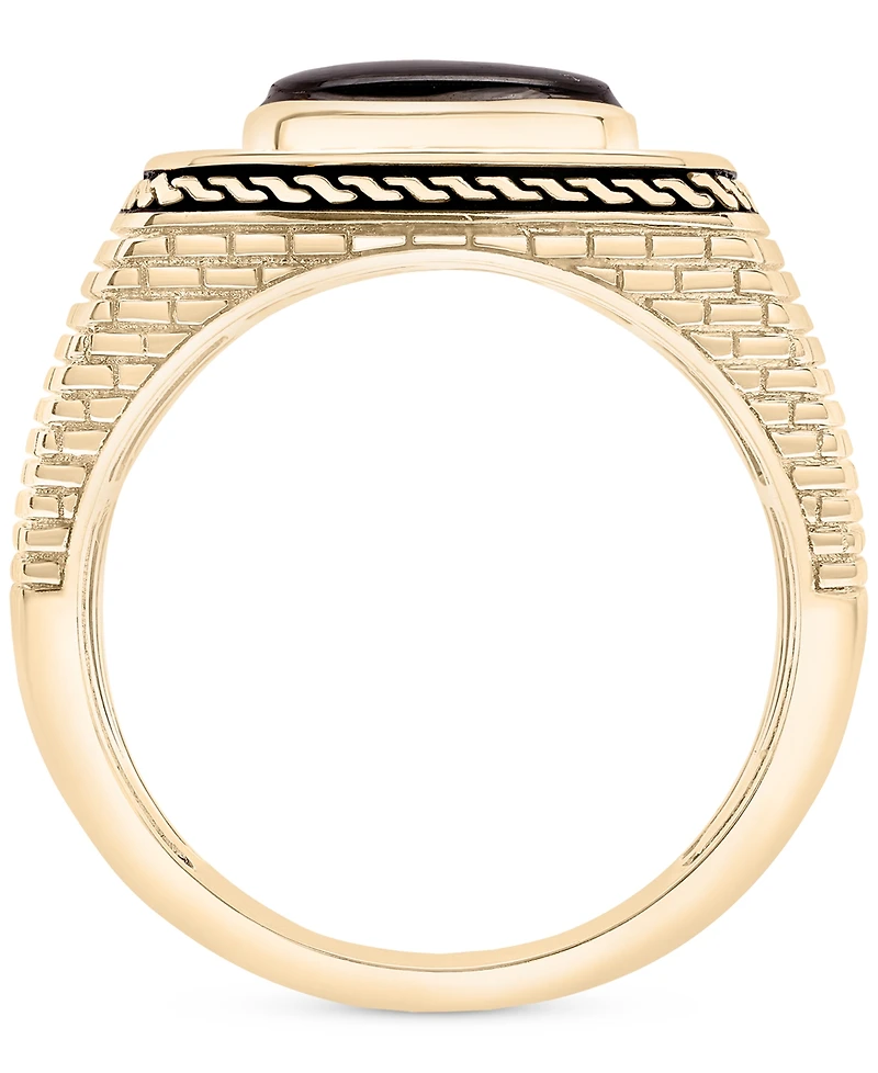Men's Onyx & Diamond (1/5 ct. t.w.) Brick Texture Ring in 14k Gold-Plated Sterling Silver