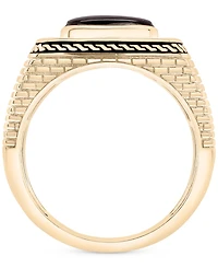 Men's Onyx & Diamond (1/5 ct. t.w.) Brick Texture Ring in 14k Gold-Plated Sterling Silver