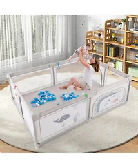 Slickblue Toddler Large Playpen with Pull Rings Ocean Balls and Cute Pattern