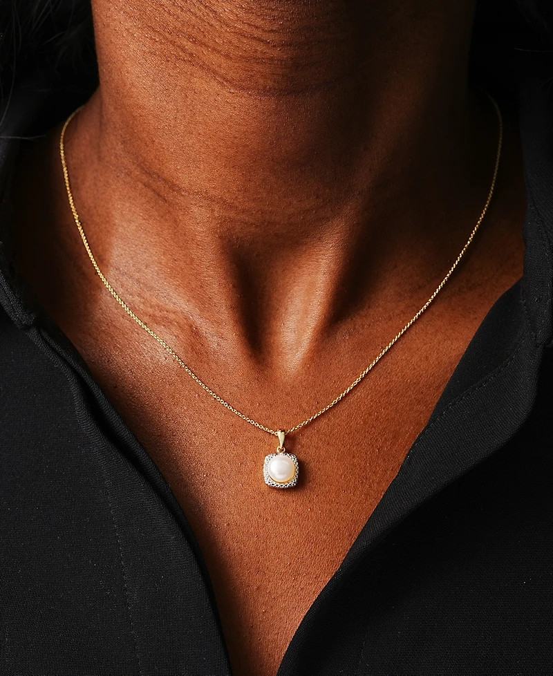 3-Pc. Set Cultured Freshwater Pearl (6-7mm) & Diamond Accent Pendant Necklace, Earrings, and Ring in 14k Gold-Plated Sterling Silver