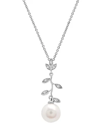 Cultured Freshwater Pearl (7mm) & Diamond (1/20 ct. t.w.) Vine 18" Pendant Necklace in Sterling Silver