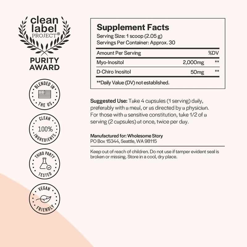 Wholesome Story Inositol Supplement Powder | Myo-Inositol & D-Chiro Inositol | Hormonal Balance & Healthy Ovarian Function Support | Vitamin B8 | Grea