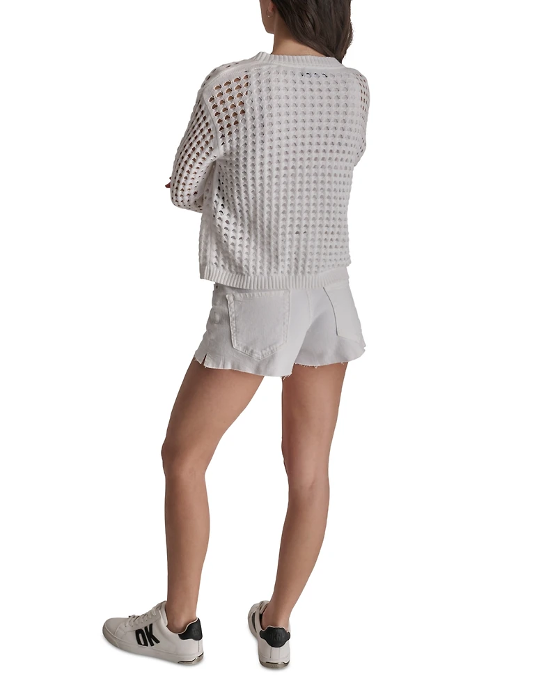 Dkny Jeans Women's Open-Stitch Drop-Shoulder Cardigan Sweater