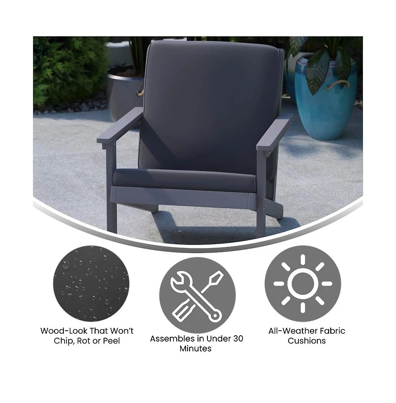 Riviera All-Weather Poly Resin Wood Adirondack Style Deep Seat Patio Club Chair With Cushions