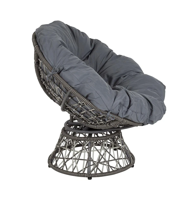 Papasan Style Woven Wicker Swivel Patio Chair With Removable All-Weather Cushion