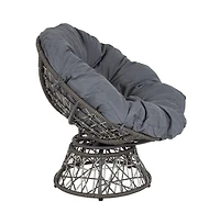 Papasan Style Woven Wicker Swivel Patio Chair With Removable All-Weather Cushion