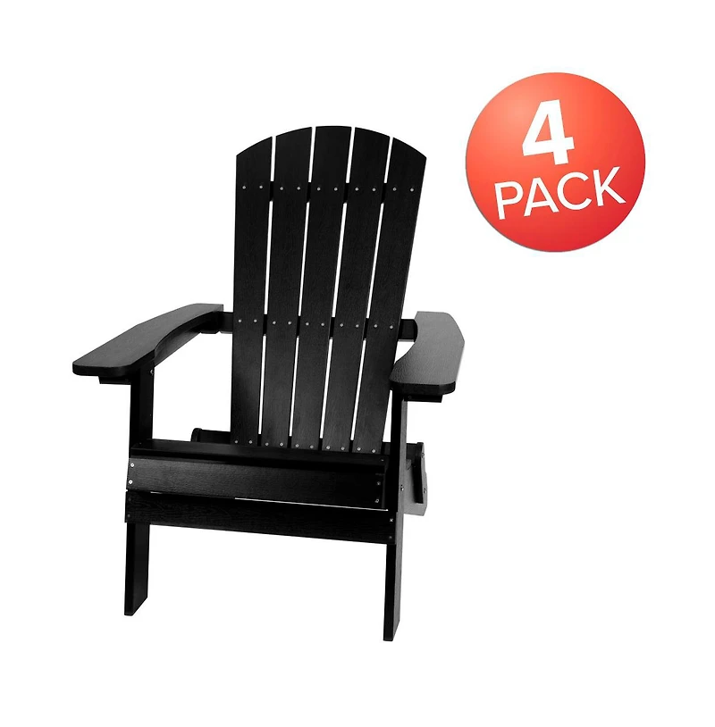 Set Of 4 Riviera Poly Resin Folding Adirondack Lounge Chair - All-Weather Indoor/Outdoor Patio Chair