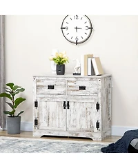Rustic Kitchen Cabinet Storage Cabinet with 2 Drawers and 2 Cupboards, White
