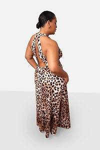 Rebdolls Plus Yasmeen Leopard Open Back Maxi Slip Dress