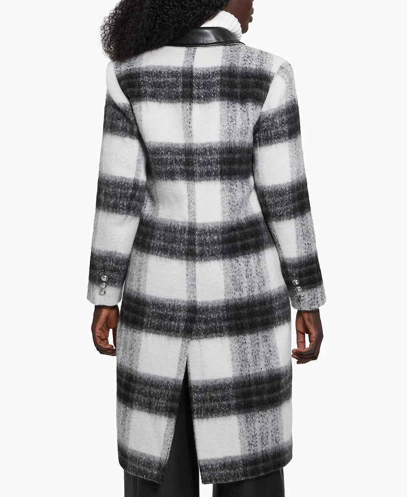 Guess Women's Double-Breasted Mid-Length Plaid Coat