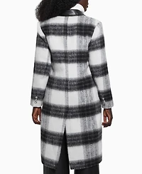 Guess Women's Double-Breasted Mid-Length Plaid Coat