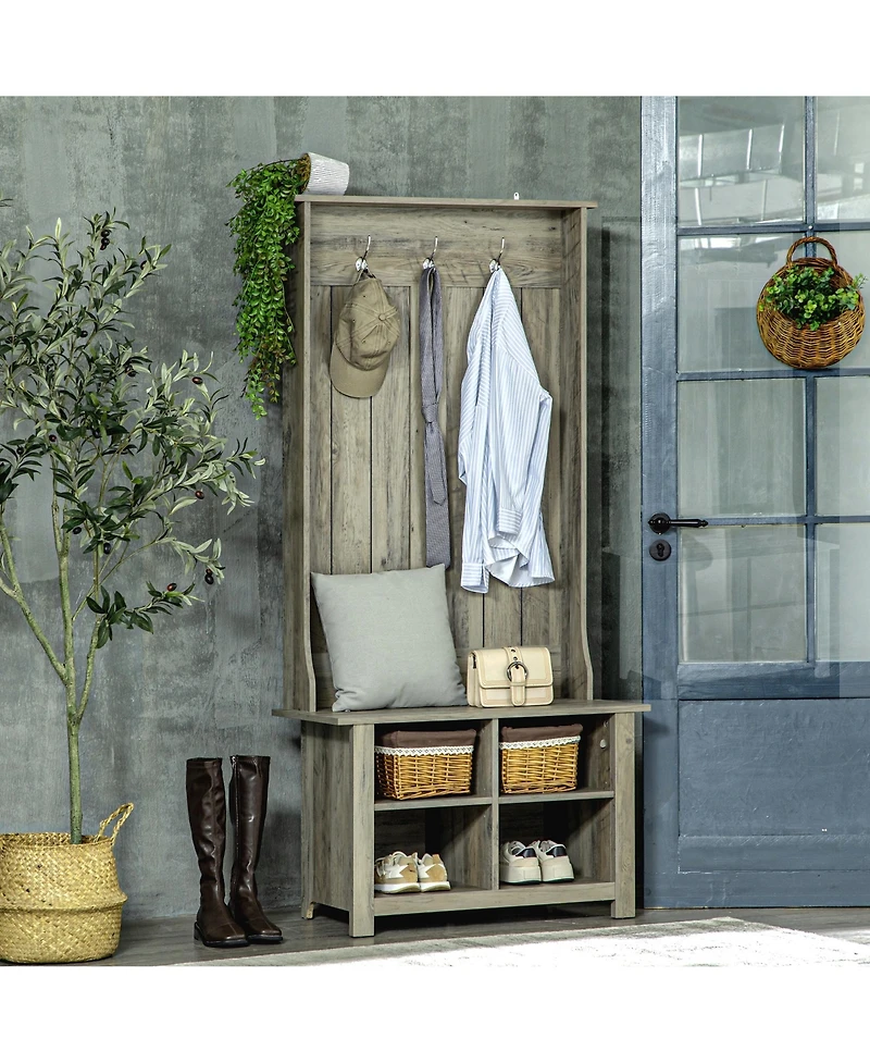 Homcom Hall Tree W/ Shoe Storage Bench Entryway Coat Rack Bench Grey