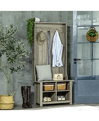 Homcom Hall Tree W/ Shoe Storage Bench Entryway Coat Rack Bench Grey