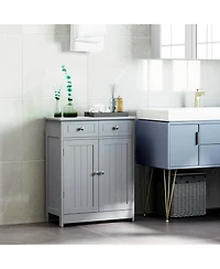 kleankin Wooden Bathroom Floor Cabinet with 2 Doors, 2 Drawers and Adjustable Shelf,