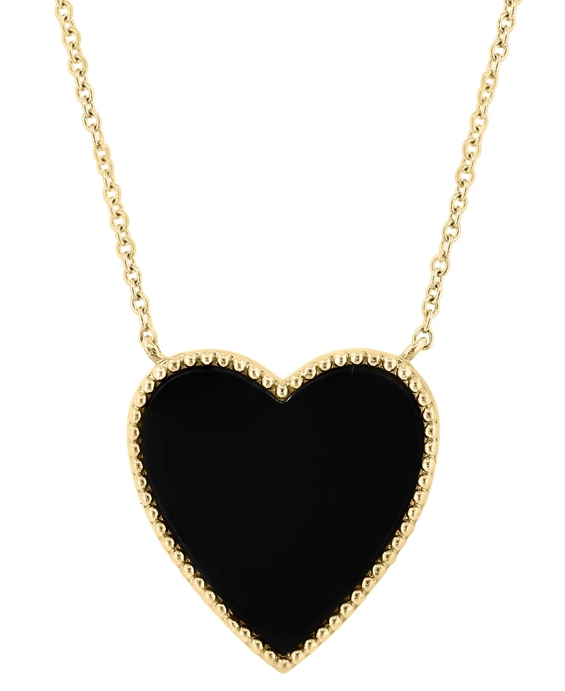 Effy Onyx & Diamond (1/10 ct. t.w.) Heart Reversible 18" Pendant Necklace in 14k Gold