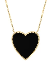 Effy Onyx & Diamond (1/10 ct. t.w.) Heart Reversible 18" Pendant Necklace in 14k Gold