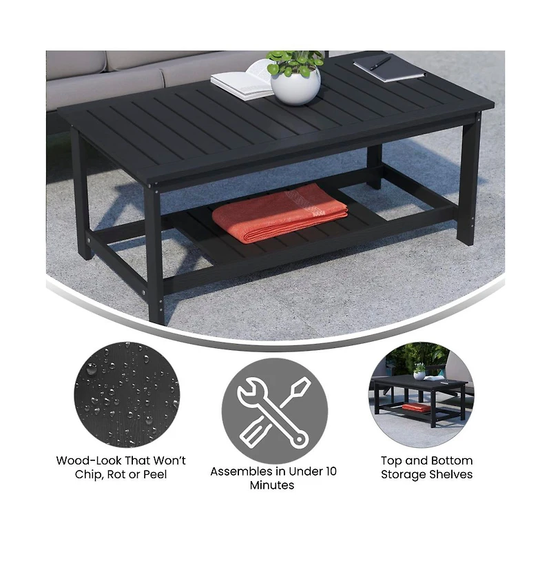 Riviera All-Weather Poly Resin Wood Two Tiered Adirondack Slatted Coffee Conversation Table