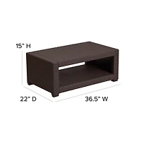 Malmok Outdoor Furniture Coffee Table Faux Rattan Wicker Pattern All-Weather Patio Coffee Table With Shelving