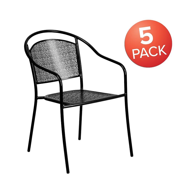 Emma+Oliver Commercial Grade 5 Pack Indoor-Outdoor Steel Patio Arm Chair With Round Back