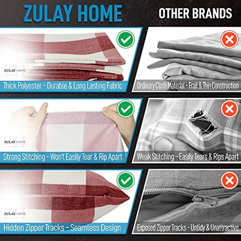 Zulay Kitchen Pack of 2 Buffalo Plaid Throw Pillow Covers