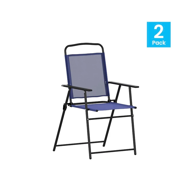 Munroe Set Of Textilene Folding Sling Style Patio Chairs With Armrests