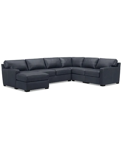 Radley 136" 5-Pc. Leather Square Corner Modular Chase Sectional, Created for Macy's
