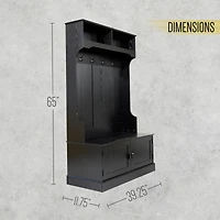 Hall Tree With Double Door Entryway Storage Bench, 4 Hook Coat Rack, Top Cubbies