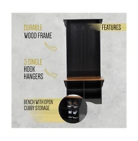 Hall Tree With Divided Storage Bench, 3 Hook Coat Rack, 4 Cubby Bench For