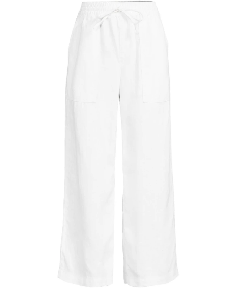 Lands' End Women's High Rise Drawstring Linen Wide Leg Crop Pants