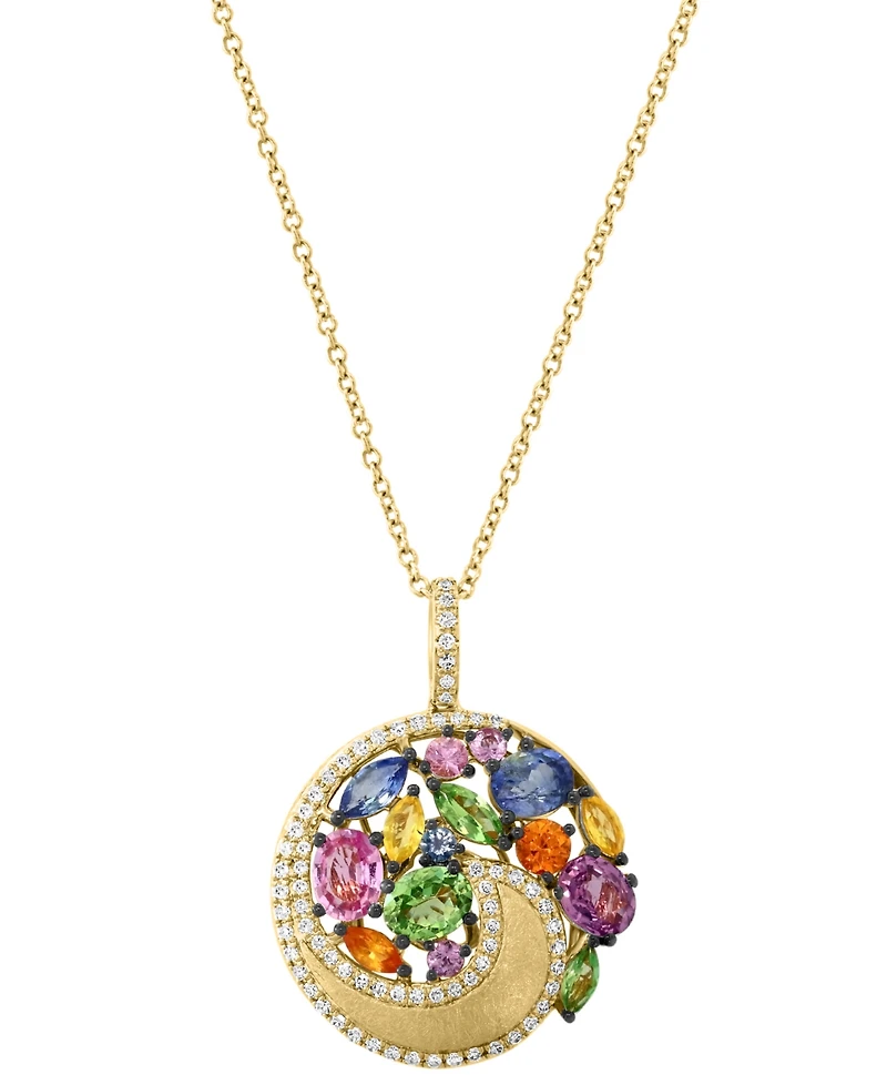 Effy Multi-Gemstone (2-3/8 ct. t.w.) & Diamond (1/4 ct. t.w.) Swirl Cluster 18" Pendant Necklace in 14k Gold