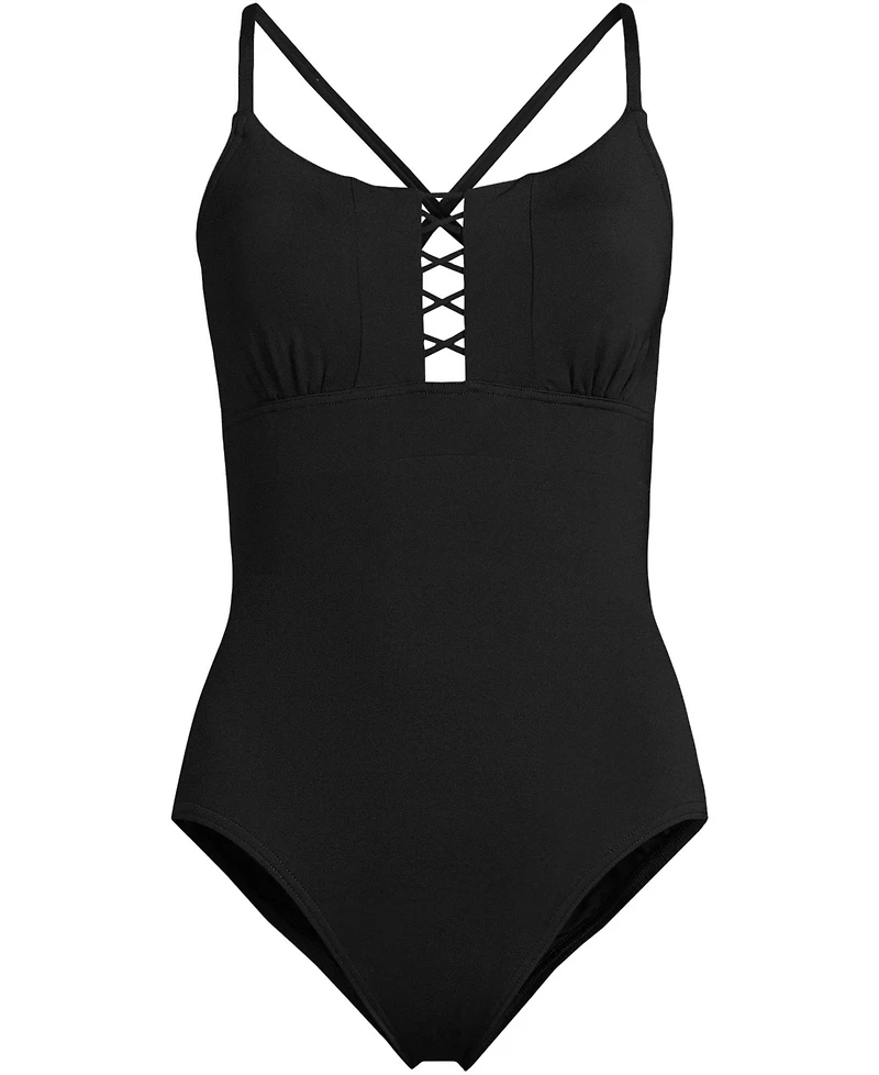 Lands' End Women's Lace Up One Piece Swimsuit