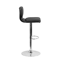 Set Of Two Swivel Bar Stools With Vertical Stitched Back And Adjustable Chrome Base Footrest