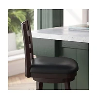 Silla 24" Classic Wooden Ladderback Swivel Counter Height Stool With Upholstered Padded Seat And Integrated Footrest