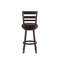 Silla 30" Classic Wooden Ladderback Swivel Bar Height Stool With Upholstered Padded Seat And Integrated Footrest
