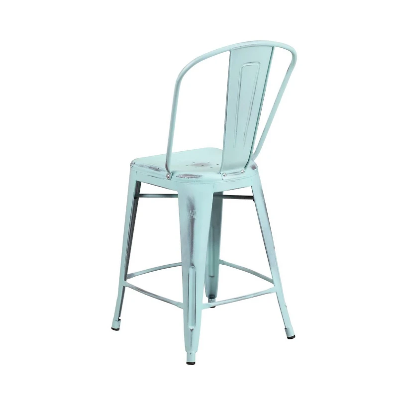 Sabine Metal Indoor-Outdoor Counter Stool With Vertical Slat Back And Integrated Footrest