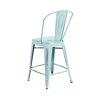 Sabine Metal Indoor-Outdoor Counter Stool With Vertical Slat Back And Integrated Footrest