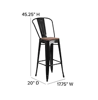 Donnelly Metal Dining Stool With Curved Slatted Back And Textured Wood Seat