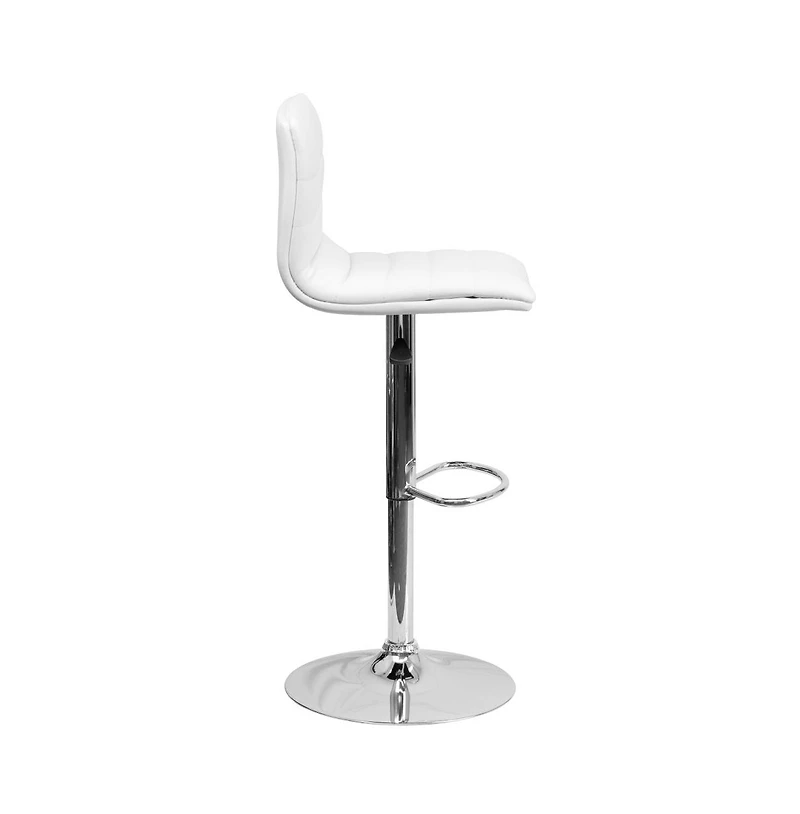 Coti Modern Channel Tufted Upholstered Height Adjustable Mid-Back Stool And Pedestal Base With Footrest