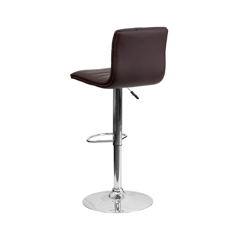 Coti Modern Channel Tufted Upholstered Height Adjustable Mid-Back Stool And Pedestal Base With Footrest