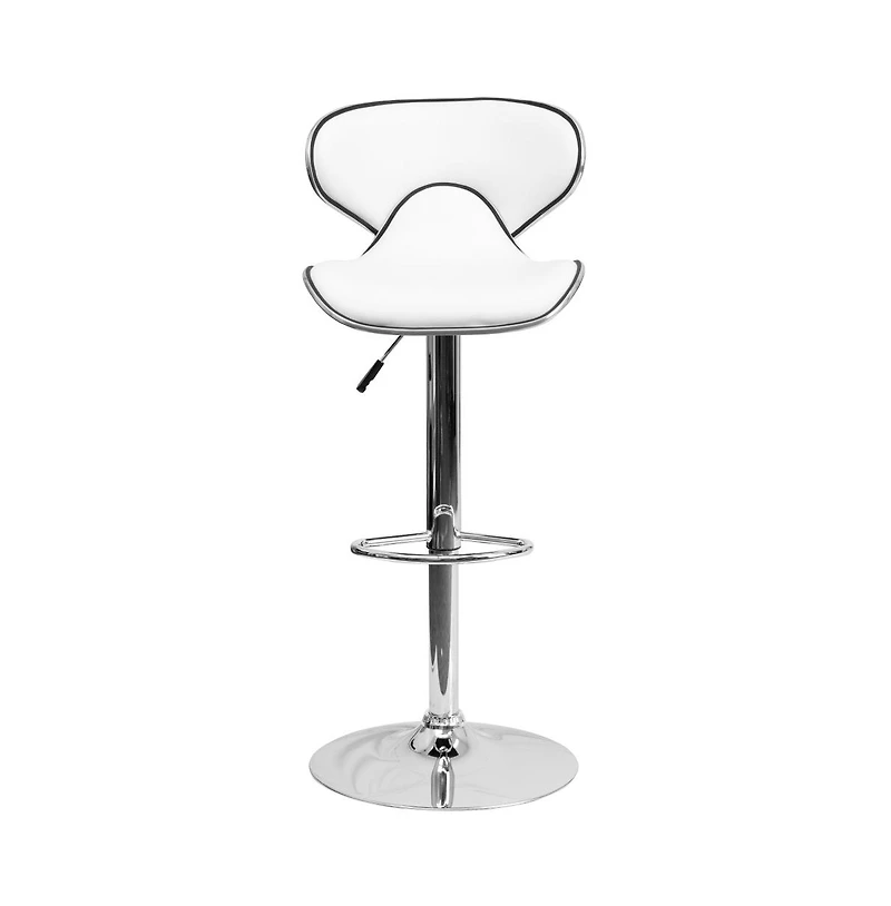 2 Pack Contemporary Cozy Mid-Back Vinyl Adjustable Height Barstool With Chrome Base