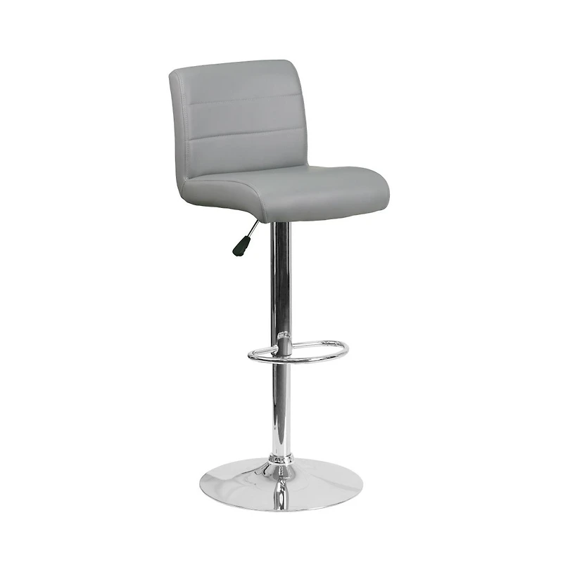 2 Pack Contemporary Vinyl Adjustable Height Barstool With Rolled Seat And Chrome Base
