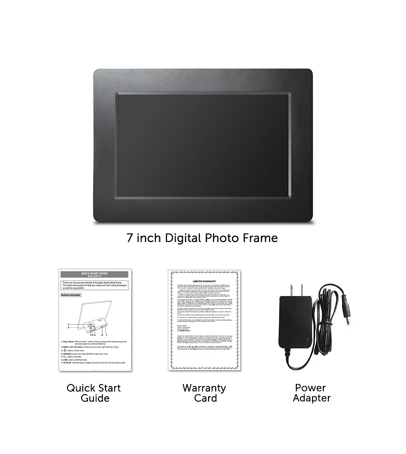 Sungale 7 inch Digital Photo Frame, Black, 1024x600 - Usb & Sd card Support