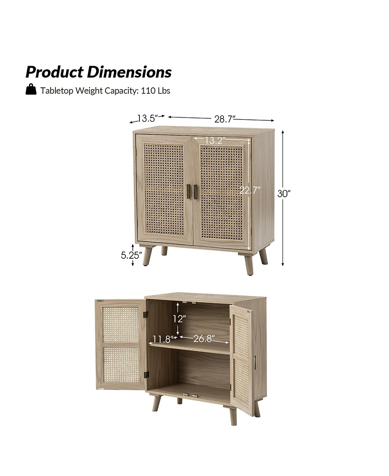 Accent Storage Rattan Cabinet Cupboard Console Table for Dining Room